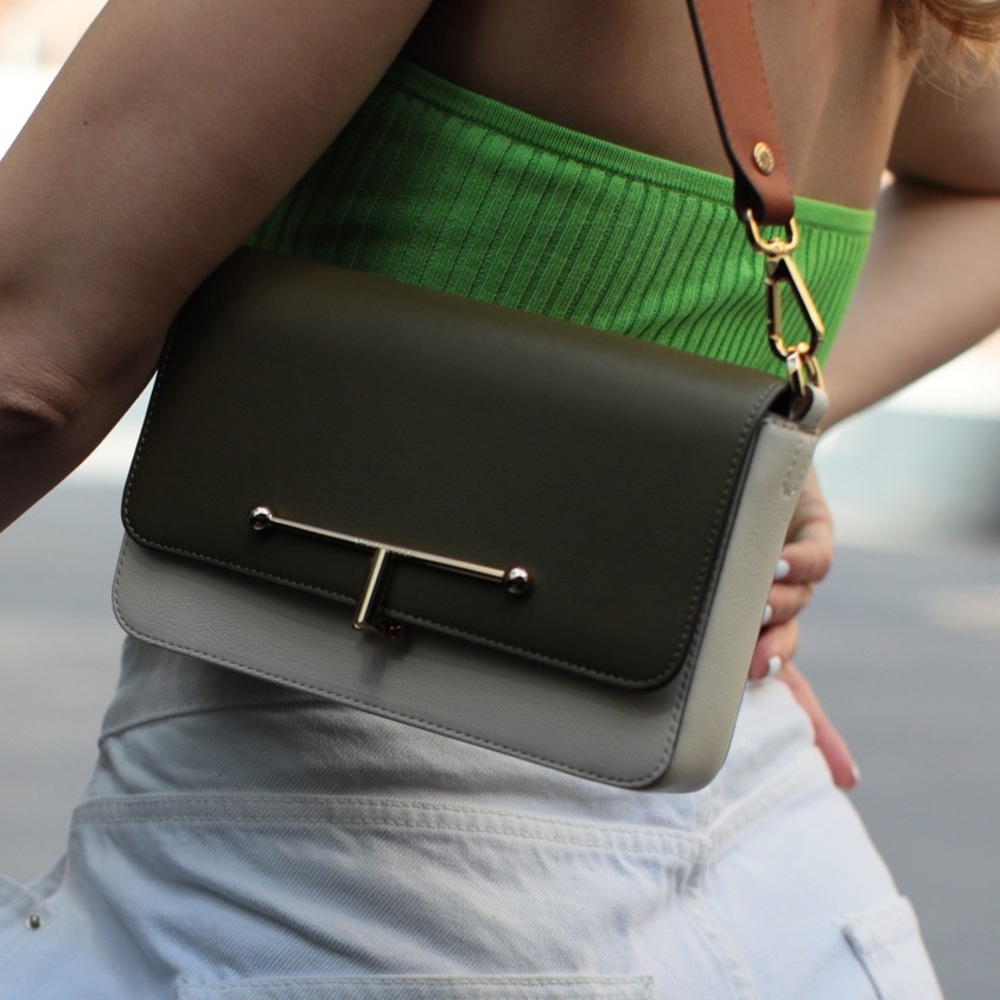 Strathberry Olive and Cream Shoulder Bag